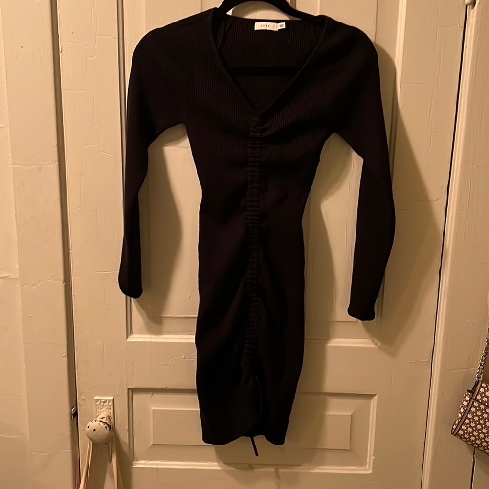 Lush ribbed v-neck ruched sweater mini dress size small long sleeve